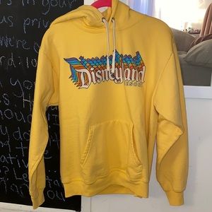 Disneyland Yellow Hoodie Sweatshirt with Retro Rainbow Logo (Small)